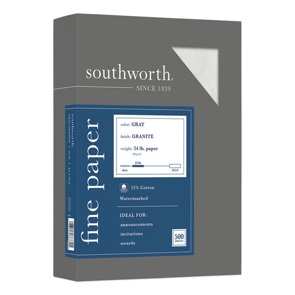 Southworth® Granite Specialty Paper, 24 lb Bond Weight, 8.5 x 11, Gray, 500/Ream (SOU914C)