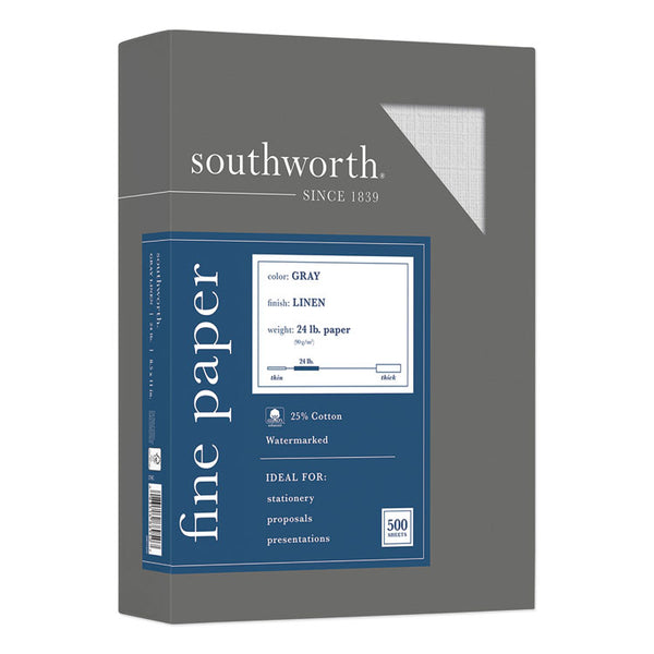 Southworth® 25% Cotton Linen Business Paper, 24 lb Bond Weight, 8.5 x 11, Gray, 500/Ream (SOU574C)