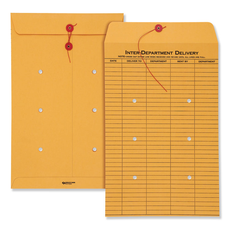 Quality Park™ Brown Kraft String/Button Interoffice Envelope, #98, One-Sided Five-Column Format, 31-Entries, 10 x 15, Brown Kraft, 100/CT (QUA63564) Carton of 100