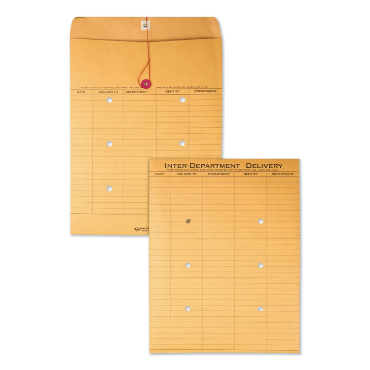 Quality Park™ Brown Kraft String/Button Interoffice Envelope, #97, Two-Sided Five-Column Format, 52-Entries, 10 x 13, Brown Kraft, 100/CT (QUA63561) Carton of 100
