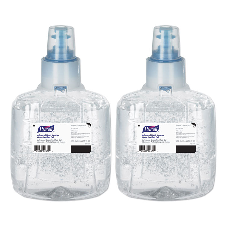 PURELL® Advanced Hand Sanitizer Green Certified Gel Refill, For LTX-12 Dispensers, 1,200 mL, Fragrance-Free, 2/Carton (GOJ190302CT)