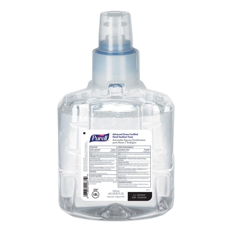 PURELL® Advanced Hand Sanitizer Green Certified Foam Refill, For LTX-12 Dispensers, 1,200 mL, Fragrance-Free (GOJ190402EA) Each