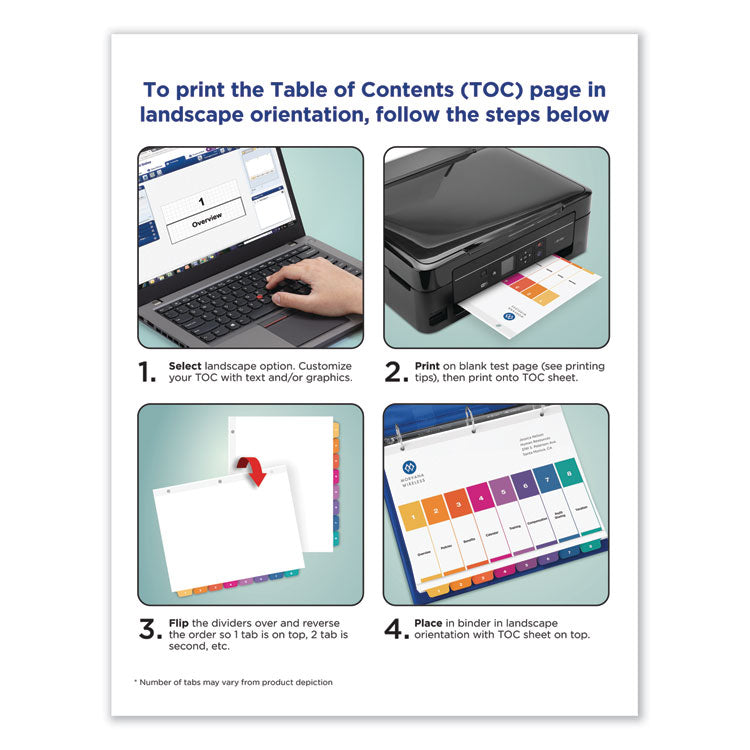 Avery® Customizable TOC Ready Index Multicolor Tab Dividers, 10-Tab, 1 to 10, 11 x 8.5, White, Traditional Color Tabs, 6 Sets (AVE11188)