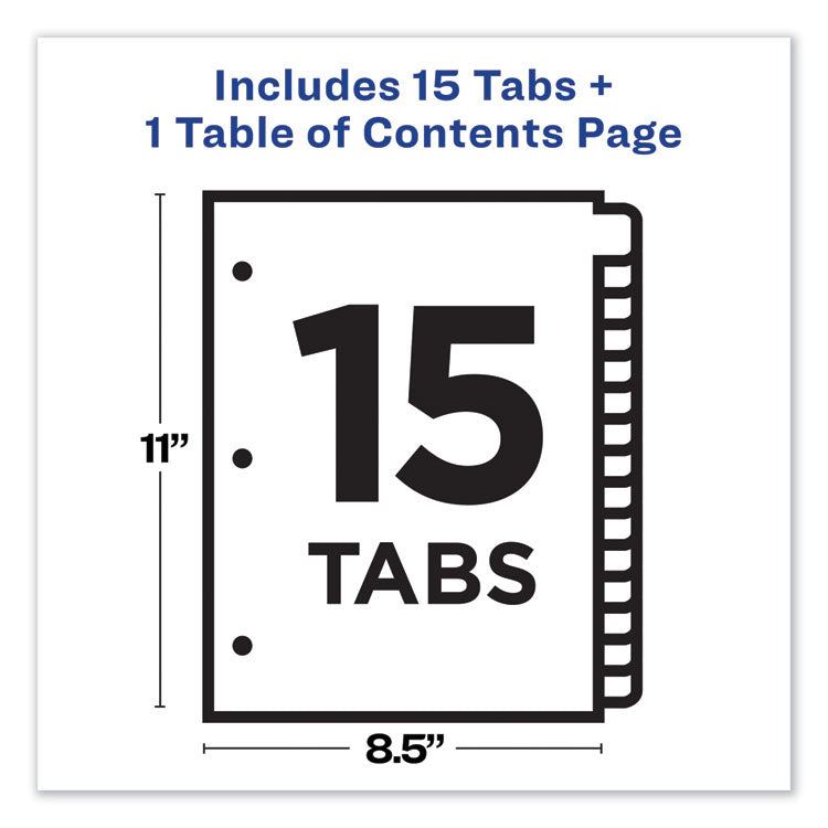 Avery® Customizable TOC Ready Index Multicolor Tab Dividers, 15-Tab, 1 to 15, 11 x 8.5, White, Contemporary Color Tabs, 1 Set (AVE11845) Set of 15