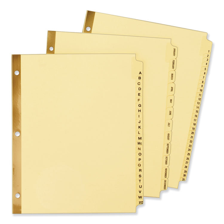 Avery® Preprinted Laminated Tab Dividers with Gold Reinforced Binding Edge, 31-Tab, 1 to 31, 11 x 8.5, Buff, 1 Set (AVE11308)