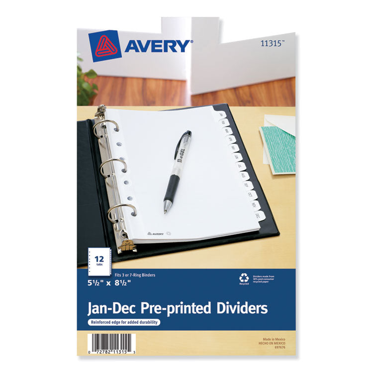 Avery&reg; Preprinted Tab Dividers, 12-Tab, 8.5 x 5 1/2 (AVE11315)