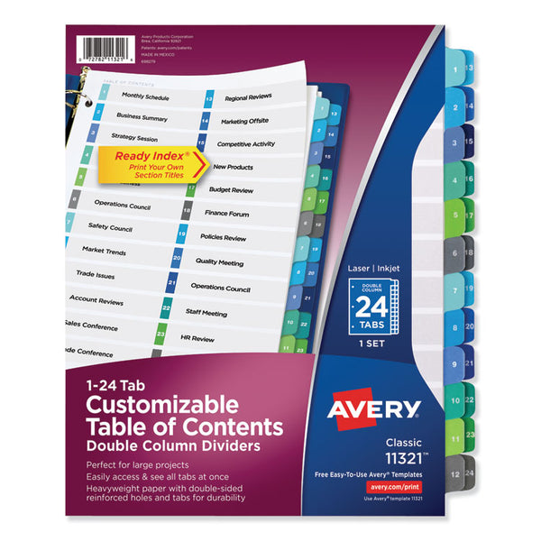 Avery® Customizable TOC Ready Index Double Column Multicolor Tab Dividers, 24-Tab, 1 to 24, 11 x 8.5, White, 1 Set (AVE11321)