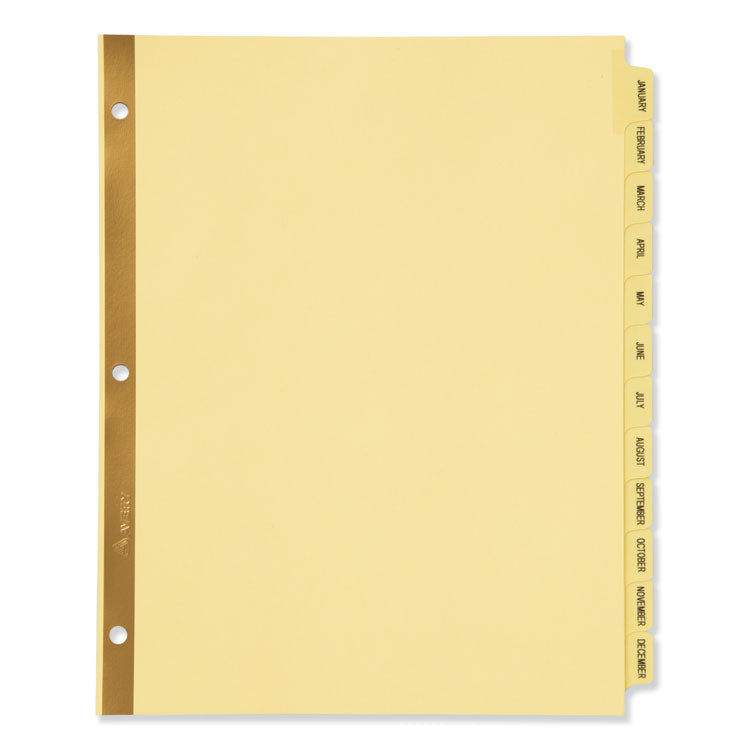 Avery® Preprinted Laminated Tab Dividers with Gold Reinforced Binding Edge, 12-Tab, Jan. to Dec., 11 x 8.5, Buff, 1 Set (AVE11307)