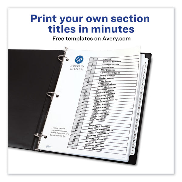 Avery® Customizable TOC Ready Index Black and White Dividers, 31-Tab, 1 to 31, 11 x 8.5, 1 Set (AVE11128)