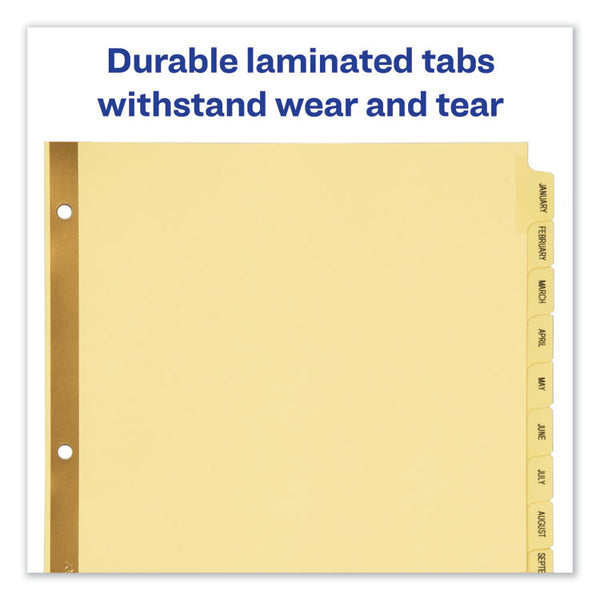 Avery® Preprinted Laminated Tab Dividers with Gold Reinforced Binding Edge, 12-Tab, Jan. to Dec., 11 x 8.5, Buff, 1 Set (AVE11307)