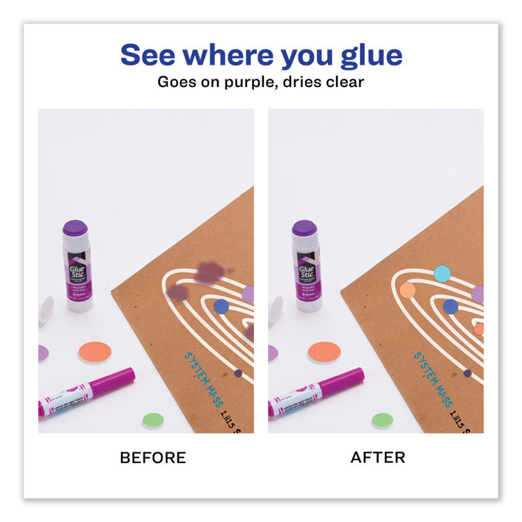 Avery® Permanent Glue Stic Value Pack, 1.27 oz, Applies Purple, Dries Clear, 6/Pack (AVE98071)