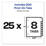 Avery® Customizable Print-On Dividers, 3-Hole Punched, 8-Tab, 11 x 8.5, White, 25 Sets (AVE11554)