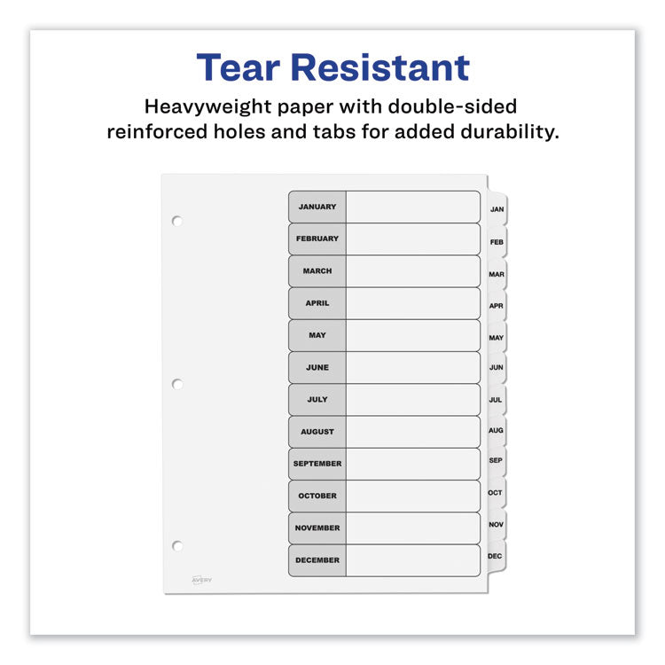 Avery® Customizable TOC Ready Index Black and White Dividers, 12-Tab, Jan. to Dec., 11 x 8.5, 1 Set (AVE11126)