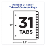 Avery® Customizable TOC Ready Index Multicolor Tab Dividers, 31-Tab, 1 to 31, 11 x 8.5, White, Traditional Color Tabs, 1 Set (AVE11129)