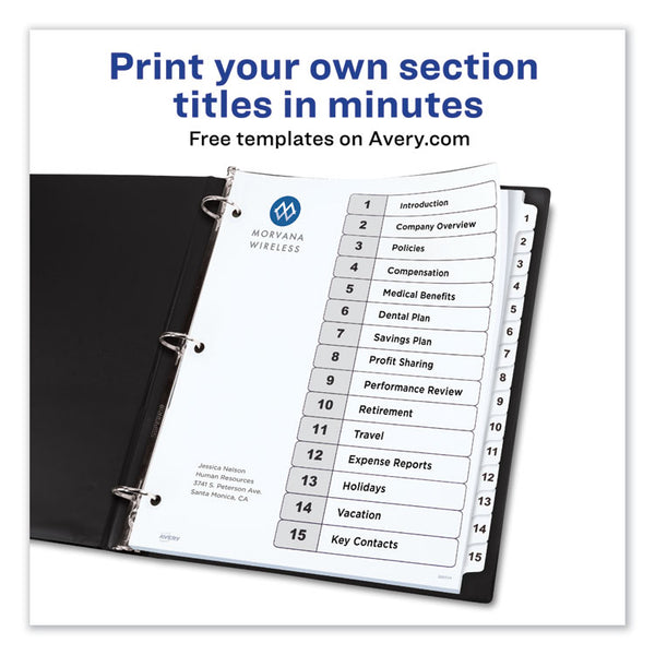 Avery® Customizable TOC Ready Index Black and White Dividers, 15-Tab, 1 to 15, 11 x 8.5, 1 Set (AVE11142)