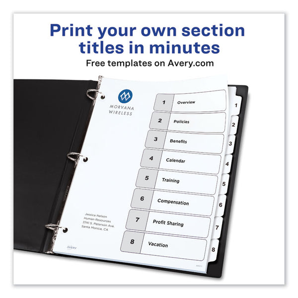 Avery® Customizable TOC Ready Index Black and White Dividers, 8-Tab, 1 to 8, 11 x 8.5, 1 Set (AVE11132)