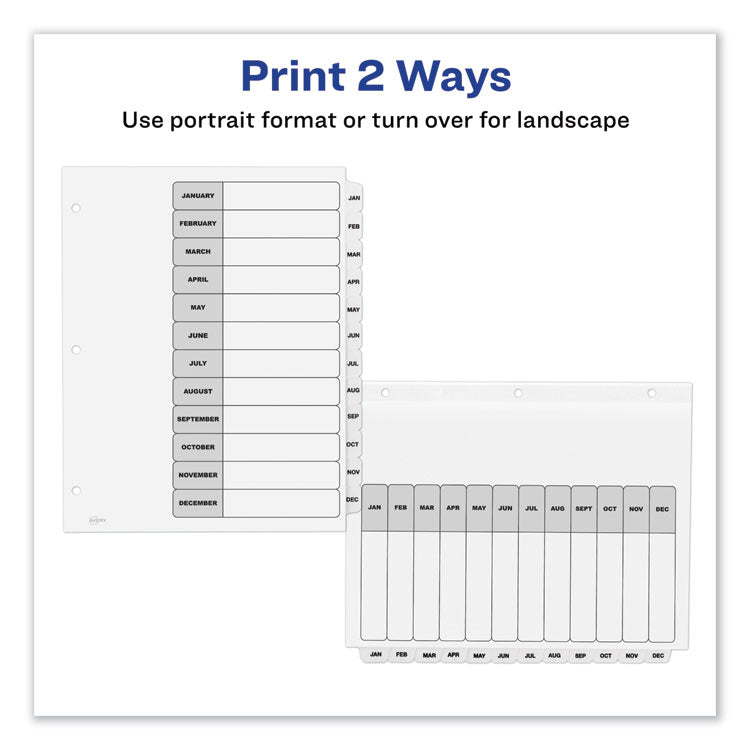 Avery® Customizable TOC Ready Index Black and White Dividers, 12-Tab, Jan. to Dec., 11 x 8.5, 1 Set (AVE11126)