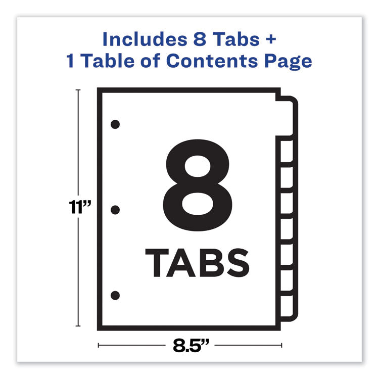 Avery® Customizable TOC Ready Index Multicolor Tab Dividers, 8-Tab, 1 to 8, 11 x 8.5, White, Contemporary Color Tabs, 1 Set (AVE11841)