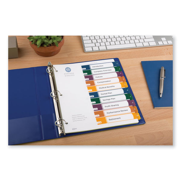 Avery® Customizable Table of Contents Ready Index Dividers with Multicolor Tabs, 10-Tab, 1 to 10, 11 x 8.5, Translucent, 1 Set (AVE11818)