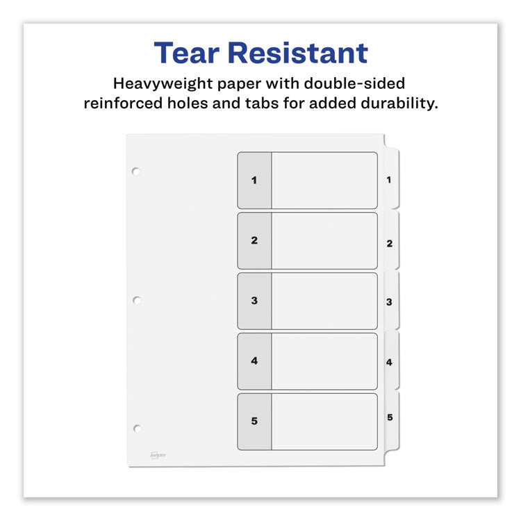 Avery® Customizable TOC Ready Index Black and White Dividers, 5-Tab, 1 to 5, 11 x 8.5, 1 Set (AVE11130)