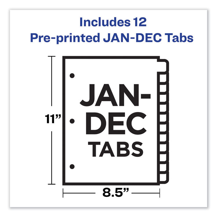 Avery® Preprinted Laminated Tab Dividers with Gold Reinforced Binding Edge, 12-Tab, Jan. to Dec., 11 x 8.5, Buff, 1 Set (AVE11307)