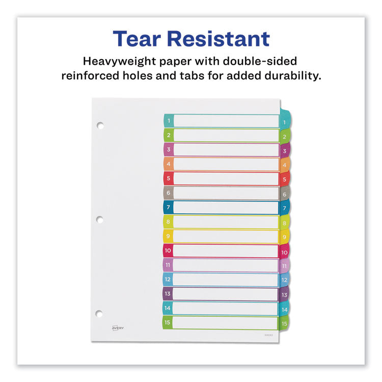 Avery® Customizable TOC Ready Index Multicolor Tab Dividers, 15-Tab, 1 to 15, 11 x 8.5, White, Contemporary Color Tabs, 1 Set (AVE11845) Set of 15