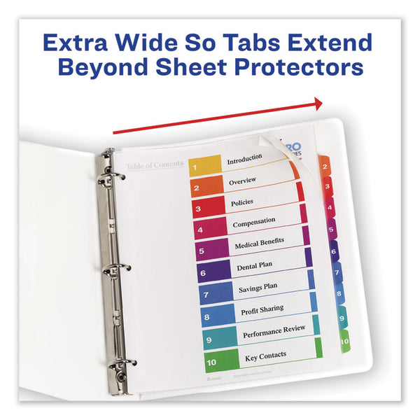 Avery® Customizable TOC Ready Index Multicolor Tab Dividers, Extra Wide Tabs, 10-Tab, 1 to 10, 11 x 9.25, White, 1 Set (AVE11165)