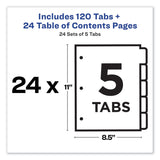 Avery® Customizable TOC Ready Index Multicolor Tab Dividers, Uncollated, 5-Tab, 1 to 5, 11 x 8.5, White, 24 Sets (AVE11167)