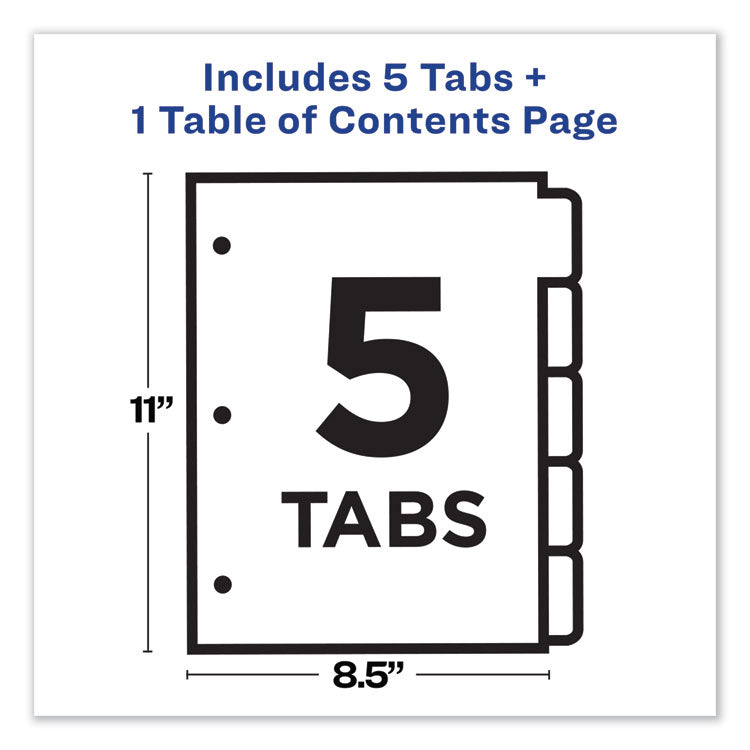 Avery® Customizable Table of Contents Ready Index Dividers with Multicolor Tabs, 5-Tab, 1 to 5, 11 x 8.5, Translucent, 1 Set (AVE11816)