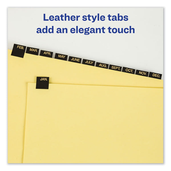Avery® Preprinted Black Leather Tab Dividers w/Gold Reinforced Edge, 12-Tab, Jan. to Dec., 11 x 8.5, Buff, 1 Set (AVE11351)