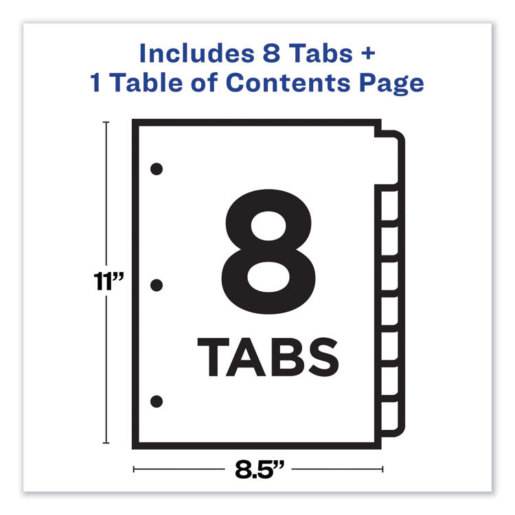 Avery® Customizable Table of Contents Ready Index Dividers with Multicolor Tabs, 8-Tab, 1 to 8, 11 x 8.5, Translucent, 1 Set (AVE11817)