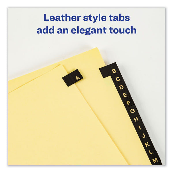 Avery® Preprinted Black Leather Tab Dividers w/Copper Reinforced Holes, 25-Tab, A to Z, 11 x 8.5, Buff, 1 Set (AVE25180)