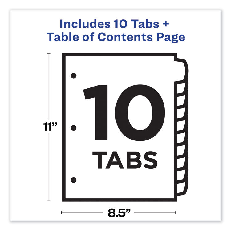 Avery® Customizable Table of Contents Ready Index Dividers with Multicolor Tabs, 10-Tab, 1 to 10, 11 x 8.5, Translucent, 1 Set (AVE11818)