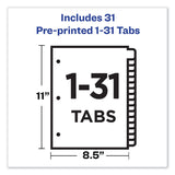 Avery® Preprinted Laminated Tab Dividers with Gold Reinforced Binding Edge, 31-Tab, 1 to 31, 11 x 8.5, Buff, 1 Set (AVE11308)