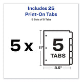 Avery® Customizable Print-On Dividers, 3-Hole Punched, 5-Tab, 11 x 8.5, White, 5 Sets (AVE11515)