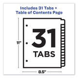 Avery® Customizable Table of Contents Ready Index Dividers with Multicolor Tabs, 31-Tab, 1 to 31, 11 x 8.5, White, 1 Set (AVE11084)