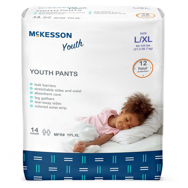 McKesson Unisex Youth Absorbent Underwear Pull On with Tear Away Seams Large / X-Large Disposable Heavy Absorbency (1198055_BG) 14/BG