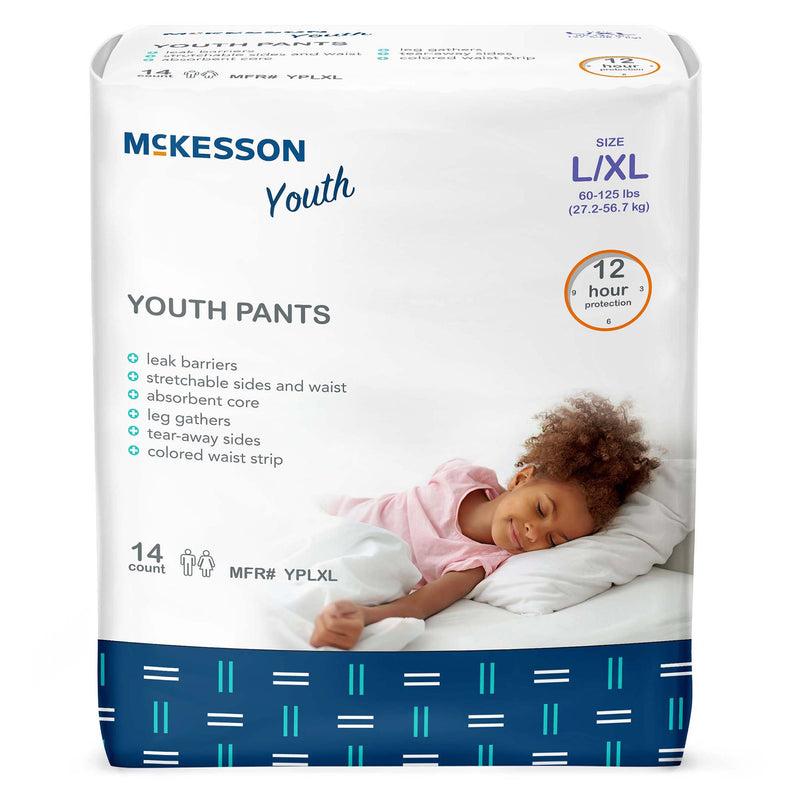 McKesson Unisex Youth Absorbent Underwear Pull On with Tear Away Seams Large / X-Large Disposable Heavy Absorbency (1198055_CS) 56/CS