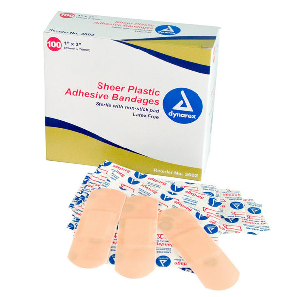 Dynarex Adhesive Strip 1 X 3 Inch Plastic Rectangle Sheer Sterile (953299_BX) 100/BX