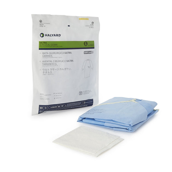 ULTRA Non-Reinforced Surgical Gown with Towel Large Blue Sterile AAMI Level 3 Disposable (217165_CS) 32/CS