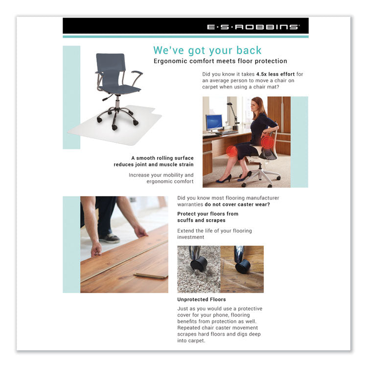 ES Robbins® EverLife Chair Mats for Medium Pile Carpet, Contour,  66 x 60, Clear (ESR122775)