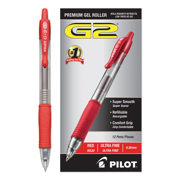 Pilot® G2 Premium Gel Pen Convenience Pack, Retractable, Extra-Fine 0.38 mm, Red Ink, Smoke/Red Barrel (PIL31279)