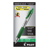 Pilot® G2 Premium Gel Pen, Retractable, Extra-Fine 0.5 mm, Green Ink, Smoke/Green Barrel, Dozen (PIL31005)