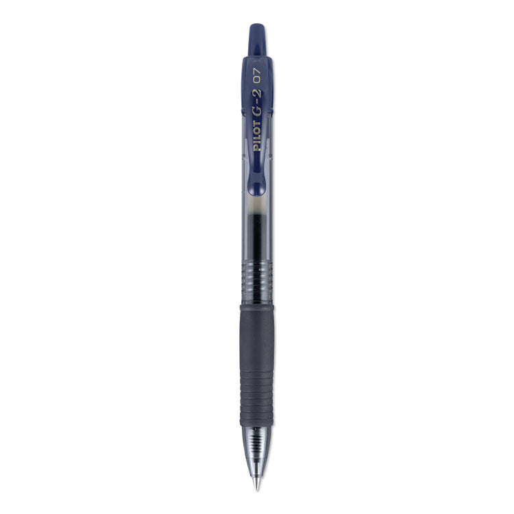 Pilot® G2 Premium Gel Pen, Retractable, Fine 0.7 mm, Navy Blue Ink, Smoke/Blue Barrel, Dozen (PIL31187)