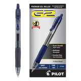 Pilot® G2 Premium Gel Pen, Retractable, Fine 0.7 mm, Navy Blue Ink, Smoke/Blue Barrel, Dozen (PIL31187)