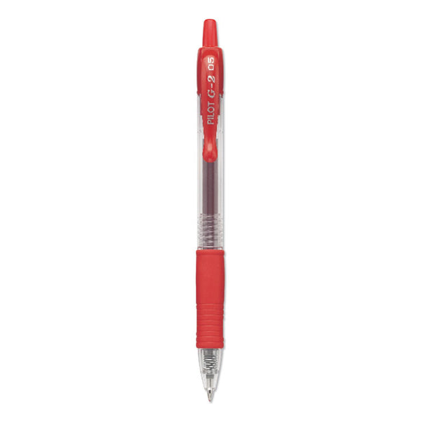 Pilot® G2 Premium Gel Pen, Retractable, Extra-Fine 0.5 mm, Red Ink, Smoke/Red Barrel, Dozen (PIL31004)