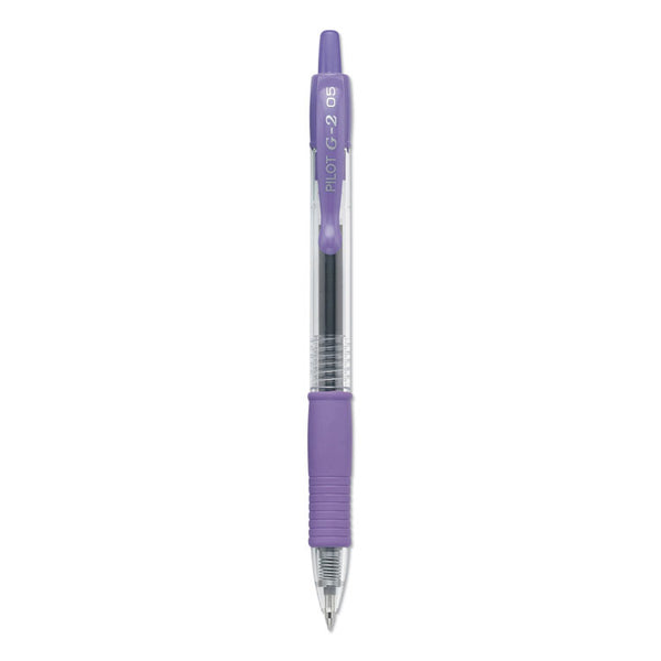 Pilot® G2 Premium Gel Pen, Retractable, Extra-Fine 0.5 mm, Purple Ink, Smoke/Purple Barrel, Dozen (PIL31006)