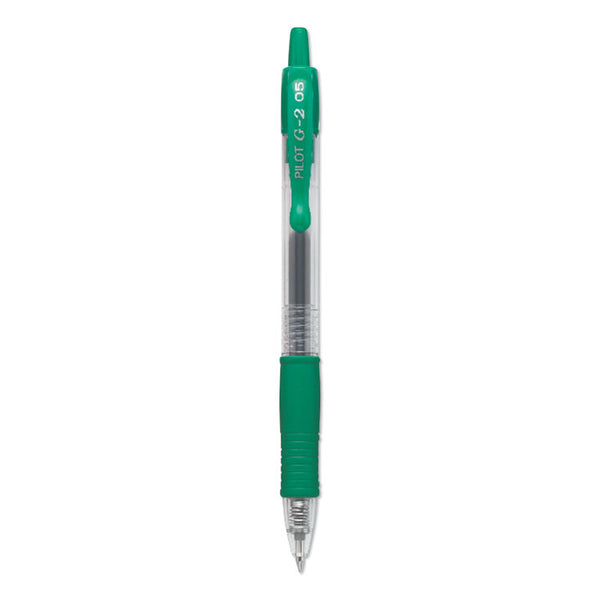 Pilot® G2 Premium Gel Pen, Retractable, Extra-Fine 0.5 mm, Green Ink, Smoke/Green Barrel, Dozen (PIL31005)