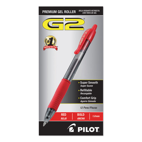 Pilot® G2 Premium Gel Pen, Retractable, Bold 1 mm, Red Ink, Smoke/Red Barrel, Dozen (PIL31258)