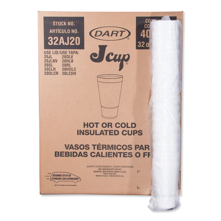 Dart® Foam Drink Cups, 32 oz, White, 16/Bag, 25 Bags/Carton (DCC32AJ20)